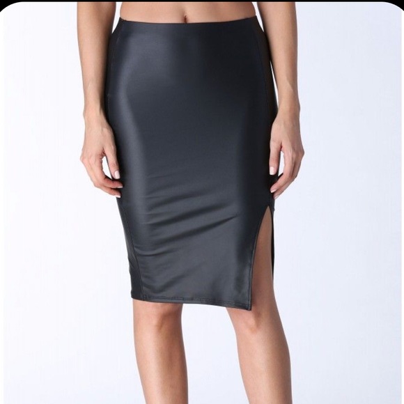 Black Faux Leather Pencil Skirt - Picture 1 of 5